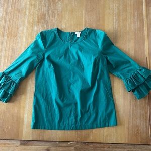 JCrew Factory - Green -Ruffle 3/4 sleeve blouse Size 2